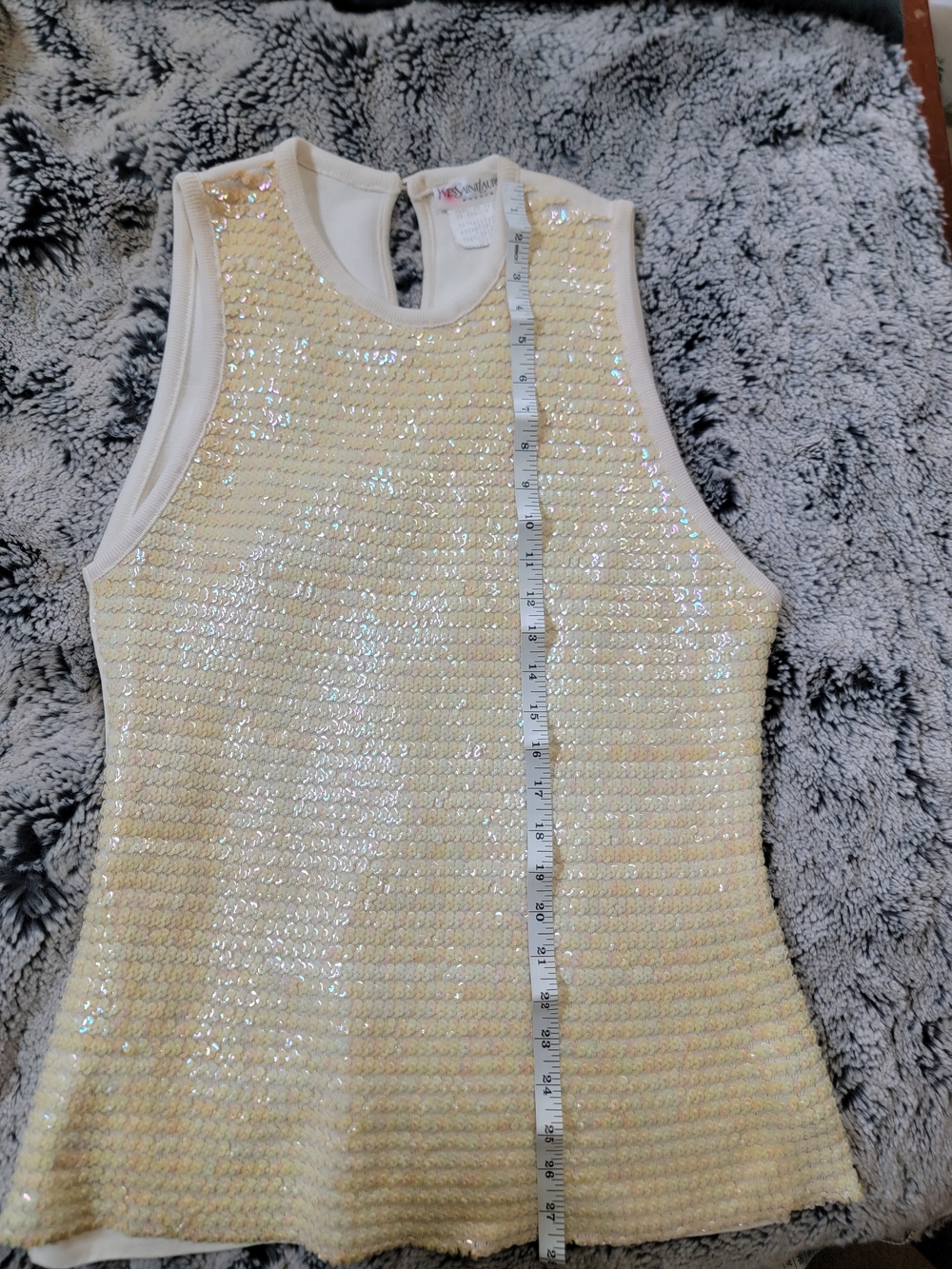 Vintage 90s Yves Saint Laurent YSL Encore Sequined Sleeveless Top White XLFrance